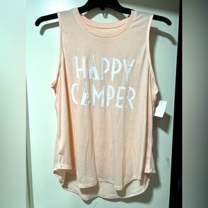 NWT HAPPY CAMPER pink high low sleeveless shirt womens tank top camping Size XL